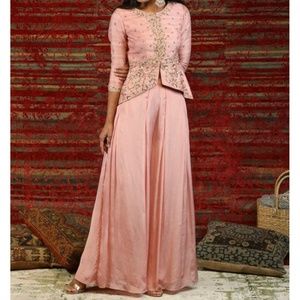 Peach raw silk outfit with plazzo